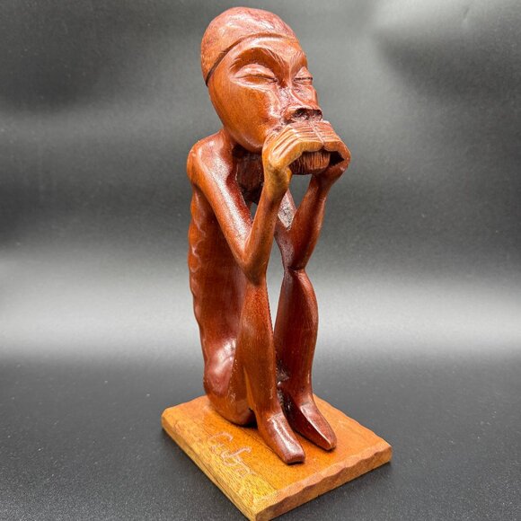 Wood African Inspired Sculpture Statue Man Sitting Eclectic Decor - Picture 2 of 9